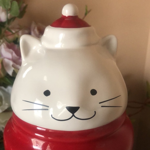 RAE DUNN BY MAGENTA Ceramic Pet Treat Canister PEACE LOVE & PURRS - Picture 2 of 6